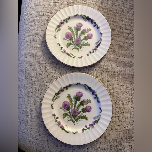 crown Victorian Other - Crown Victorian Staffordshire Fine Bone China Thistle Tea Plates (2) 6.5”